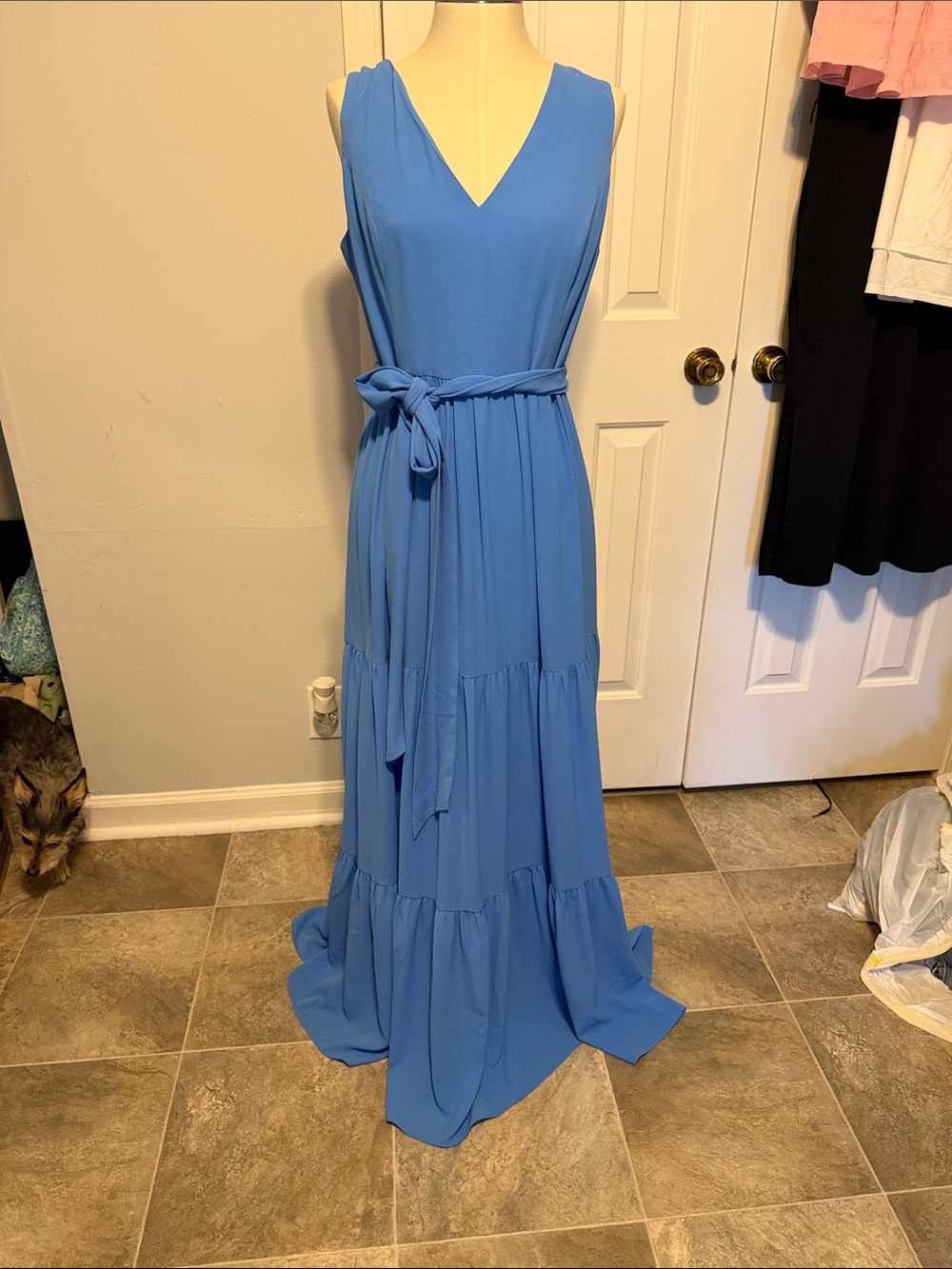 Lilly Pulitzer Sky Blue Tiered V-Neck Maxi Dress with Waist Tie 12